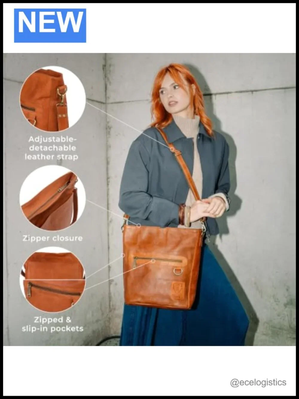 Genuine Leather Women's Crossbody Bag Adjustable Strap